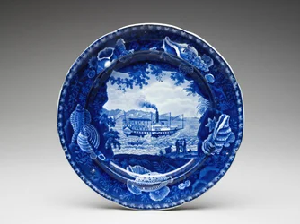 Placa, c. 1825-1846 (cerâmica vitrificada com chumbo com impressão de transferência)