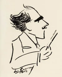 Arturo Toscanini (1867-1957) maestro italiano em caricatura de Enrico Caruso (tenor italiano).