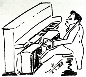 Autocaricatura do cantor lírico Enrico Caruso na pianola
