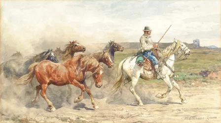 Cavalos a cavalo no Campagna romano