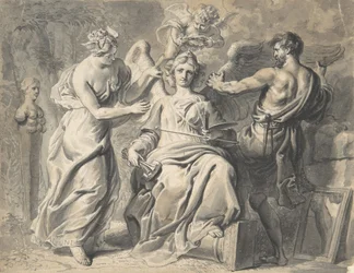 Uma Alegoria das Artes com Ísis e Geometria Atendendo à Figura de Três Cabeças de..., século XVII