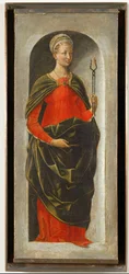 Santa Apolónia, coluna direita do altar de São Vicente Ferrier pintado para Bolonha por Francesco Cossa, terminado por Ercole di Roberti ...