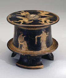 Pyxis de figuras vermelhas, sótão, c.430 aC (barro)