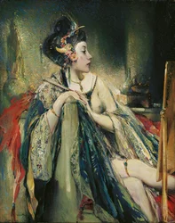 Uma mulher exótica em seu banheiro (óleo sobre tela)