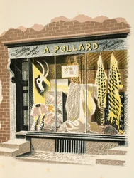 Furrier, ilustração de "High Street", de JM Richards, impressa pela Curwen Press, pub. pela vida do país, 1938