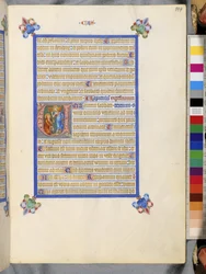 Página inteira: texto emoldurado com a inicial "U" historiada: Noli me tangere