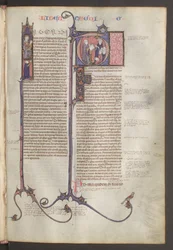 Página inteira: texto e iniciais historiadas, c.1300 (pintura a têmpera)