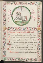 Página inteira: texto com medalhão figurativo e moldura decorativa