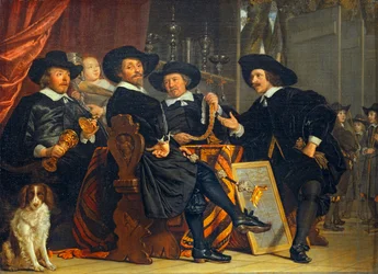 Os chefes da confraria dos besteiros de São Sebastião, pertencentes à Guarda Cívica de Amesterdão ...