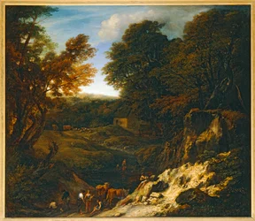 Paisagem com pastor e rebanhos numa lagoa - Paysage avec bergers et troupeaux au bord d