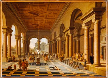 Pórtico de um palácio renascentista com um mensageiro em frente a um príncipe - Pórtico de um palácio renascentista com um mensageiro ...