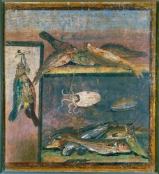 Natureza-morta com pássaros, peixes e polvo