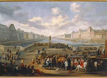 Vista de Paris com o Louvre, tirada da Ponte Henri IV ...