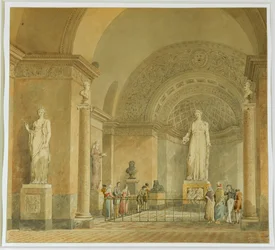 Vista da sala Melpomene no Museu do Louvre ...