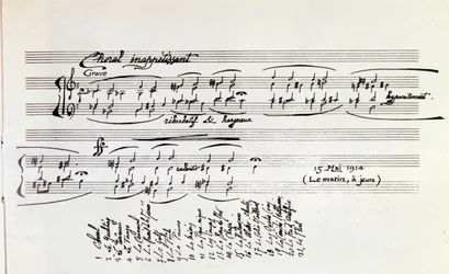 Detalhe da partitura musical de Esportes e Entretenimento de Erik Satie