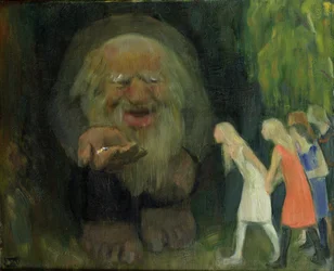 O troll atraiu as raparigas com ouro (óleo sobre tela)