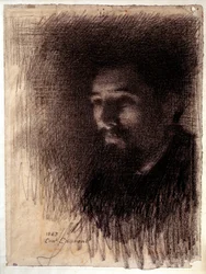 Retrato do pintor Georges Pierre Seurat. Desenho a carvão sobre papel branco de Laurent Ernest (1858-1929)
