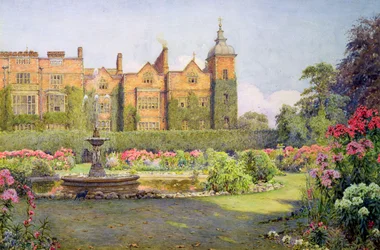 Fachada oeste e jardins de Hatfield House, Hertfordshire