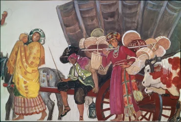 Desfile, ciganos e camponeses