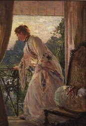 Na varanda, um retrato de violeta