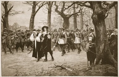 Charles I a caminho da execução, ilustração de "A Igreja da Inglaterra: Uma História para o Povo" de HDM Spence-Jones, pub. c.1910 (foto sépia)