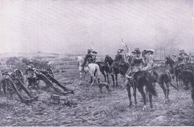Príncipe Rupert na batalha de Marston, 2 de julho de 1644, ilustração de batalhas britânicas em terra e mar, 1915