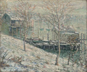 Cena do inverno do rio Harlem, c.1910
