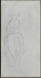 Caderno de desenho, página 19: Estudo de uma figura a cavalo vista de trás.
