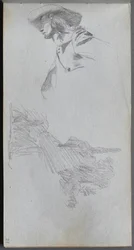Sketchbook, página 27: Estudo de detalhes para "Em um terraço" e estudo de paisagem