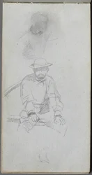 Caderno de desenho, página 30: Figura masculina sentada e Figura no perfil.