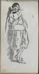 Caderno de desenho, página 46: Figura masculina em pé.