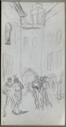 Sketchbook, página 63: Figuras em um pátio