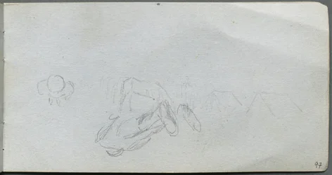 Sketchbook, página 97: Estudo de figuras, edifícios