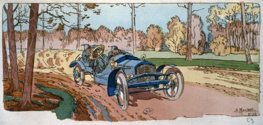 Georges Sizaire no seu próprio carro fabricado, no Coupe des voiturettes