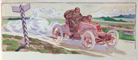 Henri Fournier em seu Mors competindo no comício Paris-Berlim em 1901, c.1910