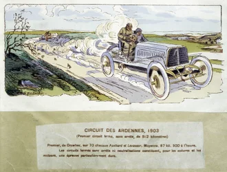 Corrida: o circuito de Ardennes em 1903, desenho de Ernest Montaut (1878-1909).