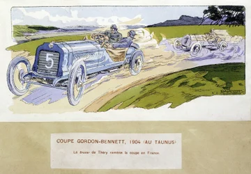 Corrida: a Copa Gordon Bennett (Gordon-Bennett) em 1904 - sorteio por Ernest Montaut (1878-1909).