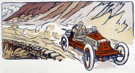 Automóvel Renault em Paris-Vienne 1902 Desenho de Ernest Montaut (1878-1909).