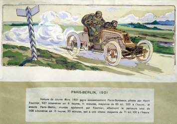 A corrida Paris - Berlim em 1901, desenho de Ernest Montaut (1878-1909).