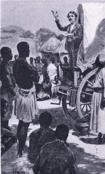 Pregando para o Makololo: Livingstone, ilustração deCassells Romance of Famous Lives, c.1940