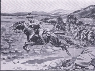 A captura do guarda-costas: ataque audaz de Lieut Batemans, ilustração de After Pretoria: The Guerilla War, 1902