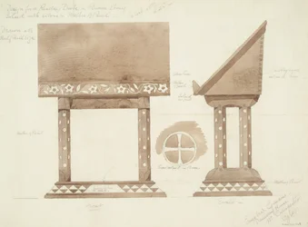 Design para Balcão de Leitura em Marrom Ébano, incrustado com Prateado e Madrepérola, c.1905-15 (wc com lápis sobre papel)