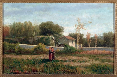 Paisagem Rural, Itália (Campo, Itália) Pintura de Ernesto Rayper (1840-1873) Dim 26x40 cm Genes, Galleria d