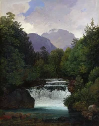 Vale da montanha com cascata