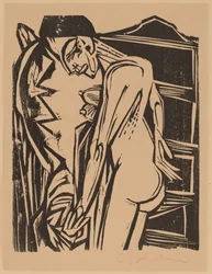 Nu feminino diante de um gabinete, 1916.