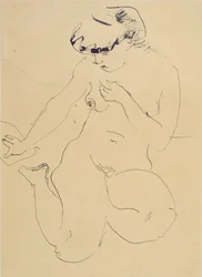 Agachado nu (caneta e pincel no papel)