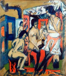 Mulheres nuas num estúdio - Pintura de Ernst Ludwig Kirchner (1880-1938)