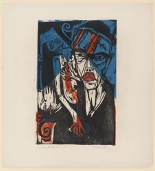 Ilustração para Peter Schlemihl por Adalbert von Chamisso, 1915 (cor xilogravura)