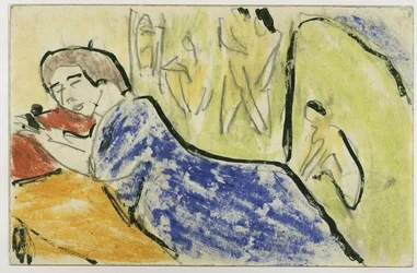 Liegende (Lotte?) auf Sofa