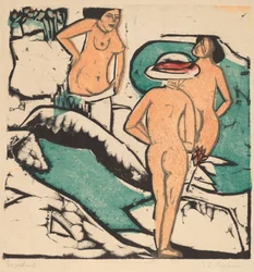 Mulheres a banhar-se entre pedras brancas, 1912
